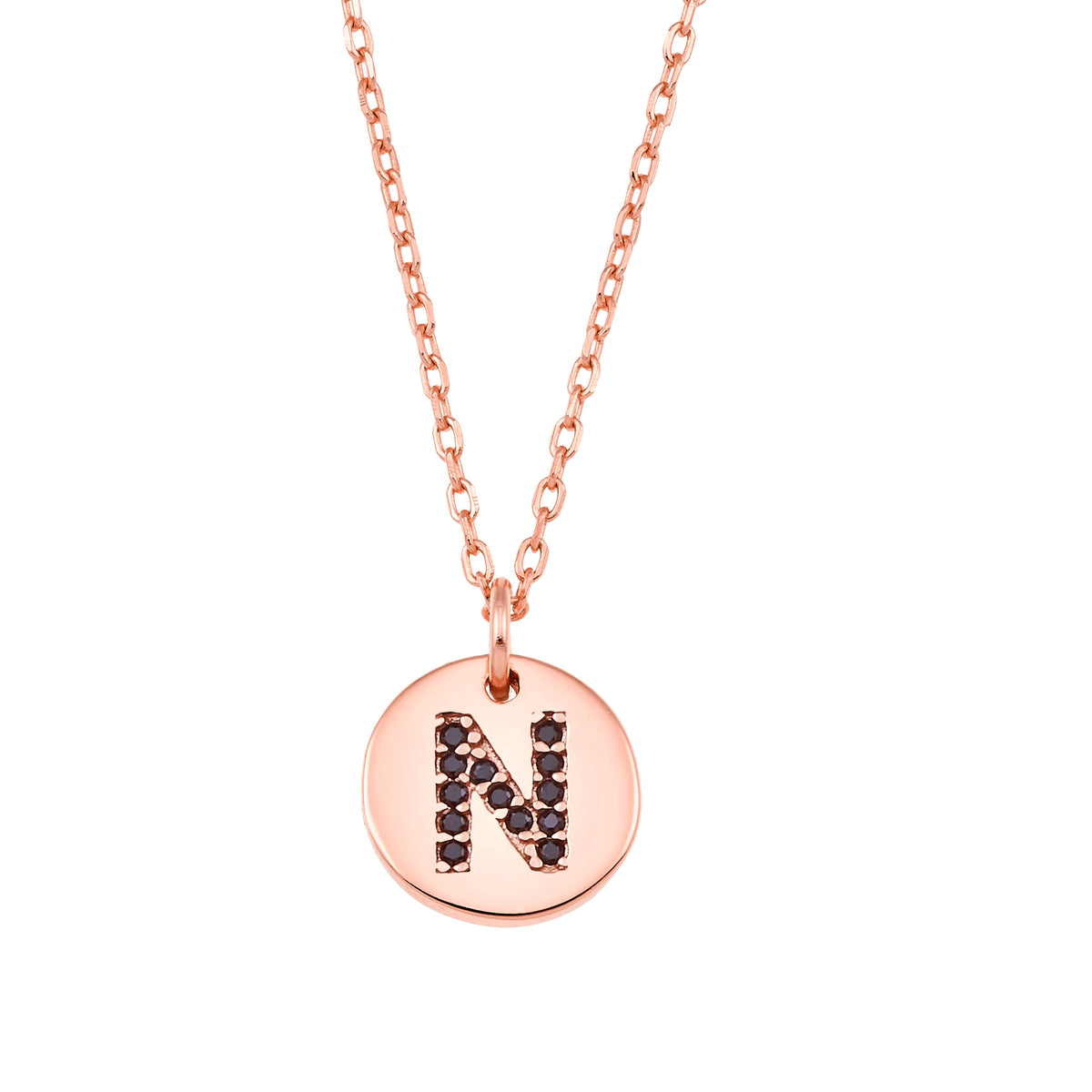 Magna | N Letter Necklace | Black CZ | Rose Gold Plated 925 Silver