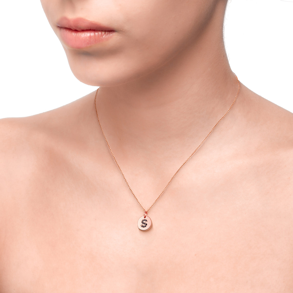 Magna | S Letter Necklace | Black CZ | Rose Gold Plated 925 Silver