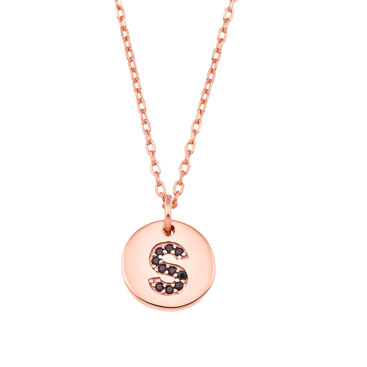 Magna | S Letter Necklace | Black CZ | Rose Gold Plated 925 Silver